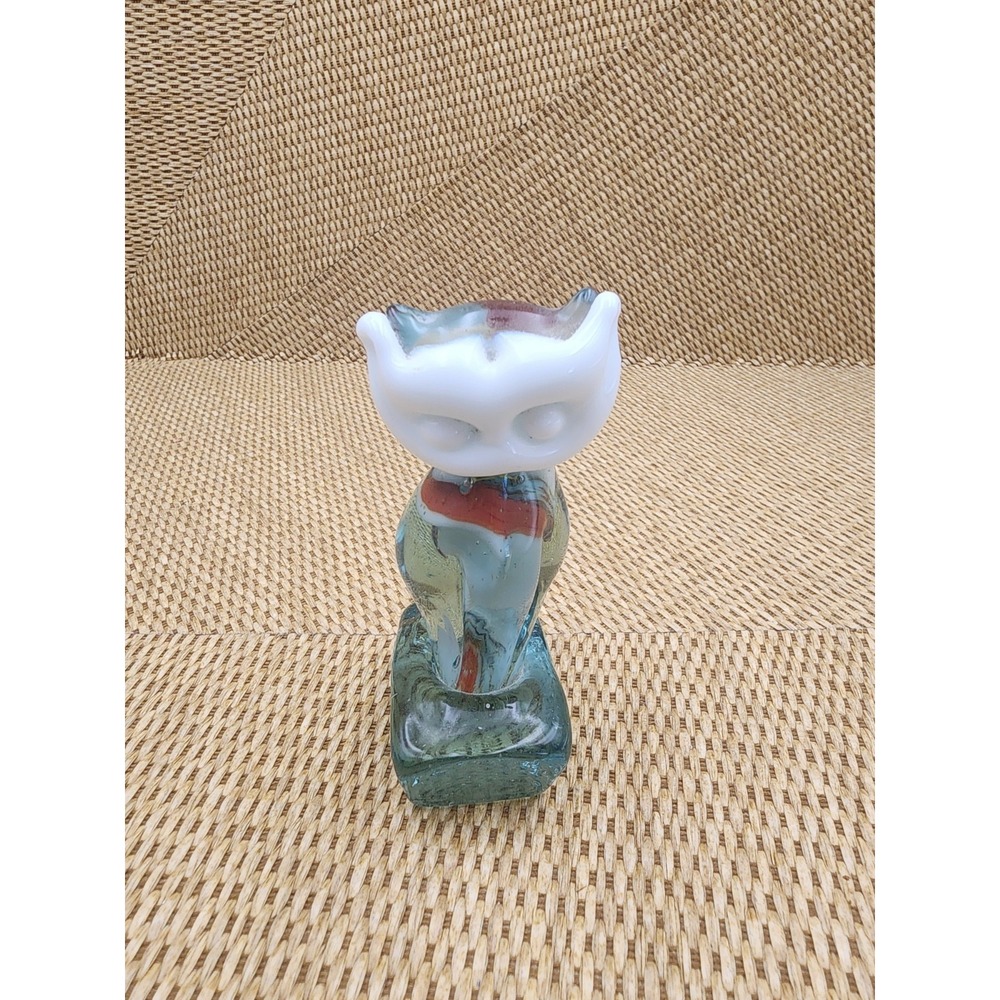 VTG Summit Marble Art Glass Handmade Kitty Cat Kitten Figurine Applied‎ Face 4"